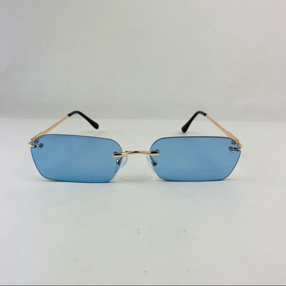 COPY - COPY - COPY - COPY - Rimless Gold wire metal frame blue …